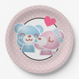 KIssing Bears auf Polka Dots Niedlich und Kawaii Pappteller