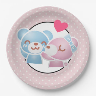 KIssing Bears auf Polka Dots Niedlich und Kawaii Pappteller