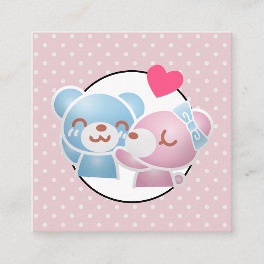 KIssing Bears auf Polka Dots Niedlich und Kawaii Quadratische Visitenkarte (Vorderseite)