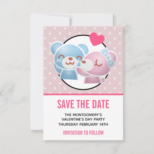 KIssing Bears auf Polka Dots Niedlich und Kawaii Save The Date (Vorderseite)