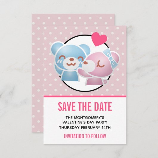 KIssing Bears auf Polka Dots Niedlich und Kawaii Save The Date (Vorne/Hinten)