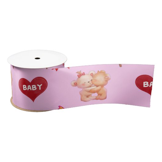 Kissing Bears Baby Hearts Satinband (Spule)