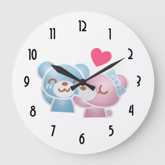 Kissing Bears Niedlich und Kawaii Große Wanduhr (Vorderseite)