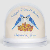 Kissing Blue Jays Fall First Married Christmas Schneekugeln (Vorderseite)