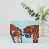 Kissing Boxer Hunde Postkarte (Stehend Vorderseite)