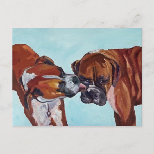 Kissing Boxer Hunde Postkarte (Vorderseite)