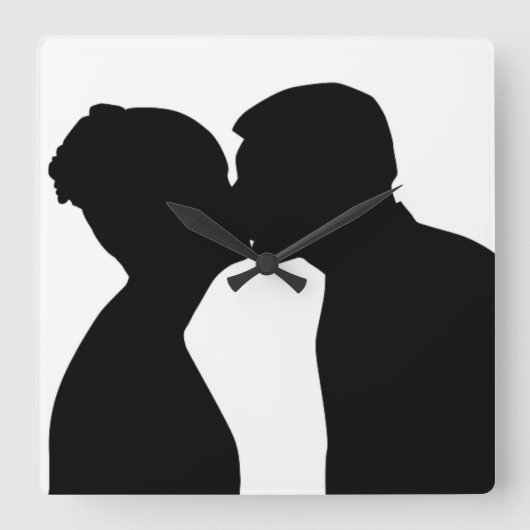 KISSING COUPLE QUADRATISCHE WANDUHR (Vorderseite)