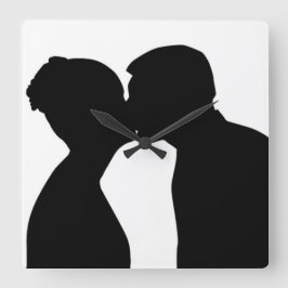 KISSING COUPLE QUADRATISCHE WANDUHR