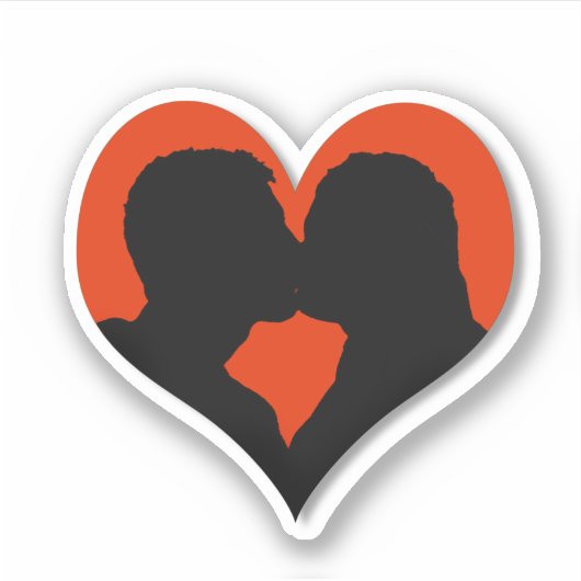 Kissing Couple Silhouette on Red Heart Aufkleber (Vorderseite)