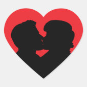 Kissing Couple Silhouette on Red Heart Herz-Aufkleber (Vorderseite)