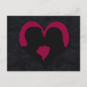 Kissing Couple Silhouette über das Rote Herz Postkarte