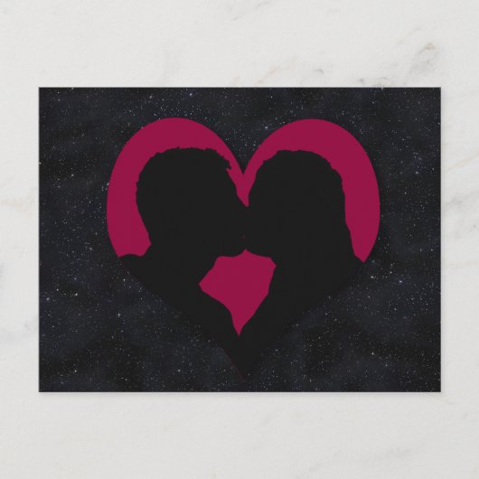 Kissing Couple Silhouette über das Rote Herz Postkarte (Vorderseite)