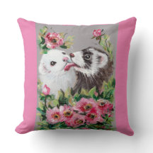 Kissing Ferrets Rose Valentine Pillow
