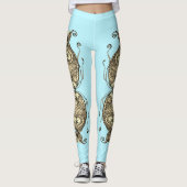 Kissing Fish Art Aqua Sepia Leggings (Vorderseite)