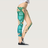 Kissing Fish Art Peach Teal Leggings (Rechts)