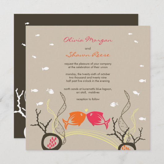 Kissing Fish Corals Beach Whimsical Niedlich Weddi Einladung (Vorne/Hinten)