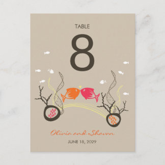 Kissing Fish Corals Beach Whimsical Niedlich Weddi Postkarte
