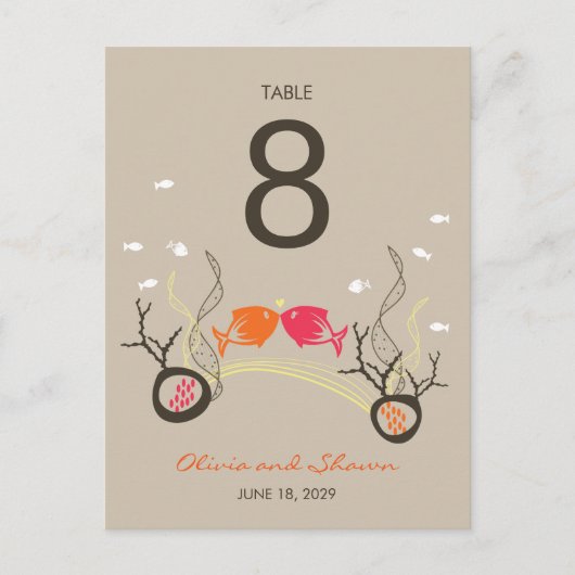 Kissing Fish Corals Beach Whimsical Niedlich Weddi Postkarte (Vorderseite)