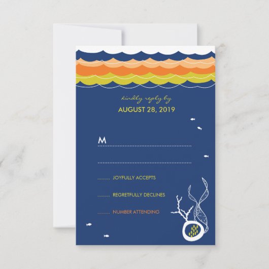 Kissing Fish Corals Beach Whimsical Wedding RSVP (Vorderseite)