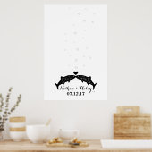 Kissing Fish Thumbprint Bubbles Wedding Guest Book Poster (Küche)