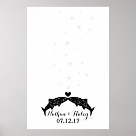 Kissing Fish Thumbprint Bubbles Wedding Guest Book Poster