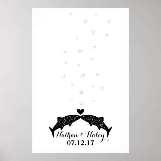 Kissing Fish Thumbprint Bubbles Wedding Guest Book Poster (Vorne)