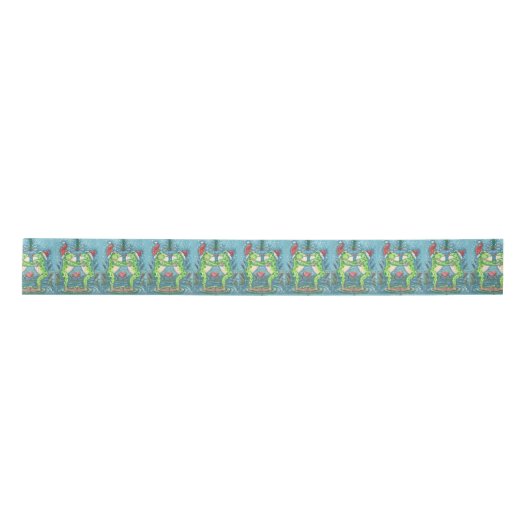 KISSING FROG MISTLETOM, CHRISTMAS GIFTWRAP RIBBON SATINBAND (Vorderseite)
