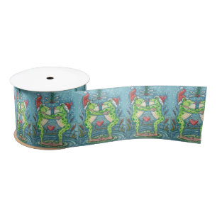 KISSING FROG MISTLETOM, CHRISTMAS GIFTWRAP RIBBON SATINBAND