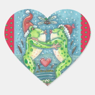 KISSING FROGS, DRAGONFLIY MISTLETOE FERIENSTUFE Herz-Aufkleber