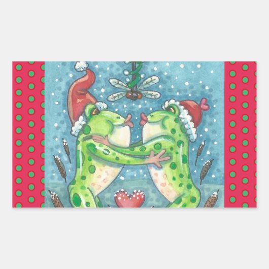 KISSING FROGS, DRAGONFLIY MISTLETOE FERIENSTUFE RECHTECKIGER AUFKLEBER (Vorderseite)
