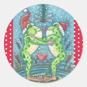 KISSING FROGS, DRAGONFLIY MISTLETOE FERIENSTUFE RUNDER AUFKLEBER