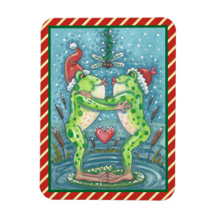 KISSING FROGS, DRAGONFLY MISTLETOE URLAUB MAGNET