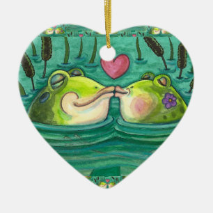 KISSING FROGS FARBE FARBE COLORFUL & NIEDLICH POND KERAMIK ORNAMENT