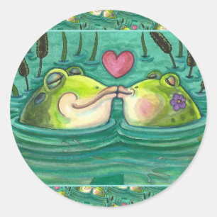 KISSING FROGS FARBE FARBE COLORFUL & NIEDLICH POND RUNDER AUFKLEBER