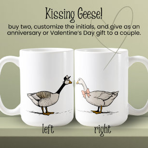 Kissing Goose Custom Initials Couple Kaffeetasse