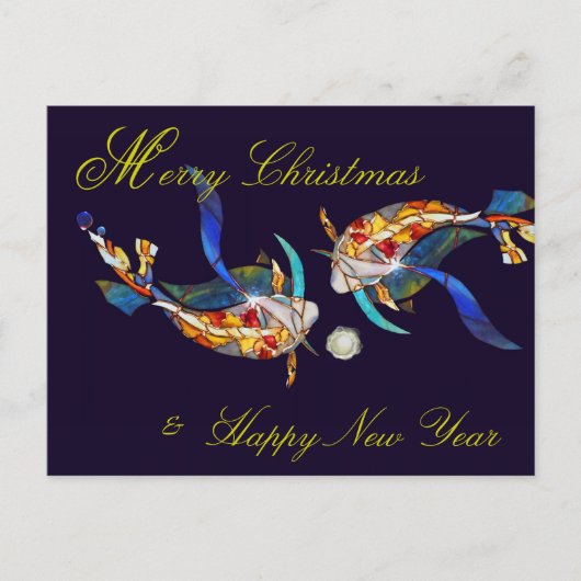 Kissing Koi Frohe Weihnachten & Neues Jahr Postcar (Vorderseite)