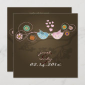 Kissing Love Birds schwimmende Herzen/Mocha Einladung (Vorne/Hinten)