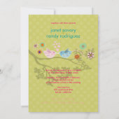 Kissing Love Birds schwimmende Herzen/Polka Punkte Einladung (Rückseite)