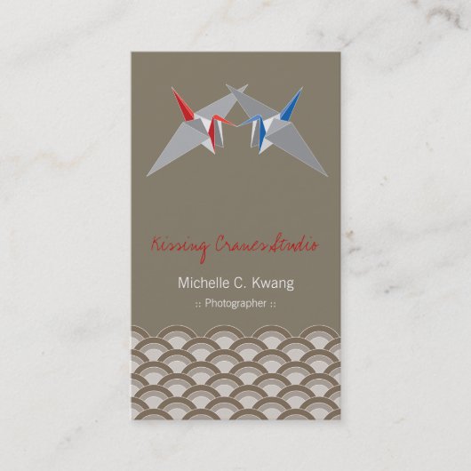 Kissing Origami Paper Cranes & Zen Scallop Muster Visitenkarte (Vorderseite)