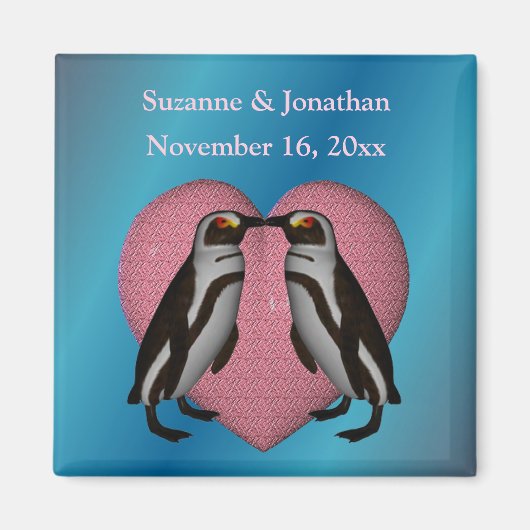 Kissing Penguins Cute Personalized Wedding Magnet (Vorne)