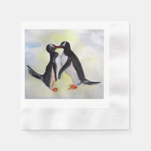 Kissing Pinguins Cocktail Papier Napkins Serviette (Vorderseite)