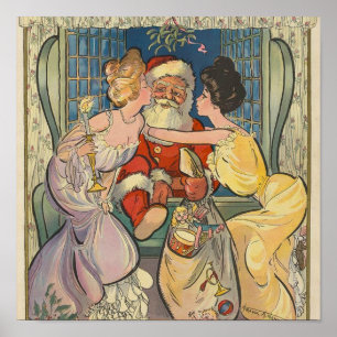 Kissing Santa Claus Weihnachten Poster