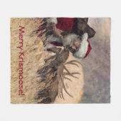Kissing Santa und Elch Fleecedecke (Vorderseite (Horizontal))
