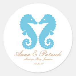 Kissing Seepferde-Destination Beach Wedding Runder Aufkleber