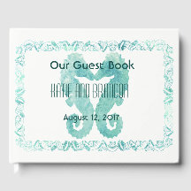 Kissing Seepferds Wedding Guest Book Turquoise