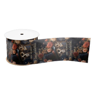 Kissing Skulls Dark Floral Romantic Macabre Gothic Satinband