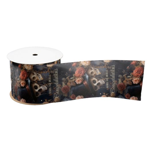 Kissing Skulls Dark Floral Romantic Macabre Gothic Satinband (Spule)