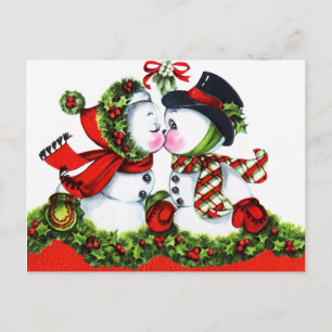 Kissing Snowman Couple Feiertagspostkarte