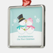 Kissing Snowmen Weihnachten Silbernes Ornament (Links)
