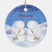Kissing Snowmen zwei Brides Keramik Ornament (Hinten)